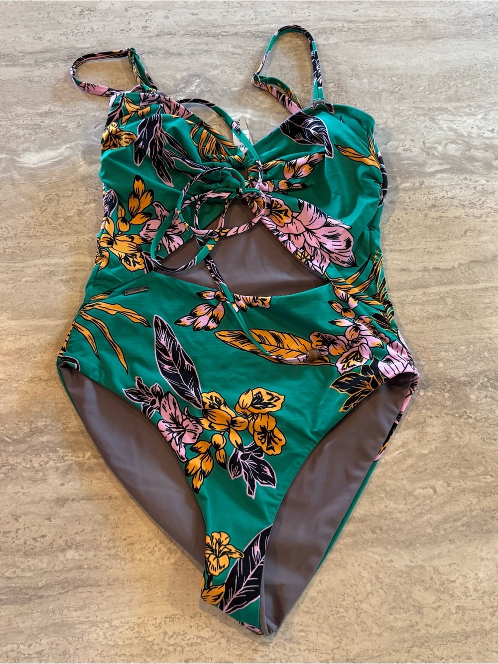 Maaji Green Floral One-Piece Swimsuit with Pink and Yellow Accents - Size XS